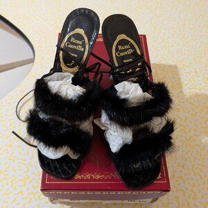 Rene Caovilla Ankle Tie Real Mink & Snake Heels 37.5